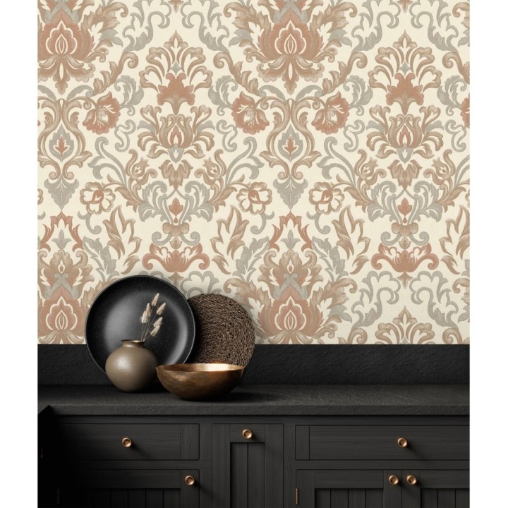 Papel pintado damasco lujoso efecto bordado con relieve - Darinka 676407