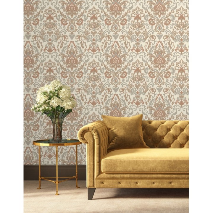 Papel pintado damasco lujoso efecto bordado con relieve - Darinka 676407