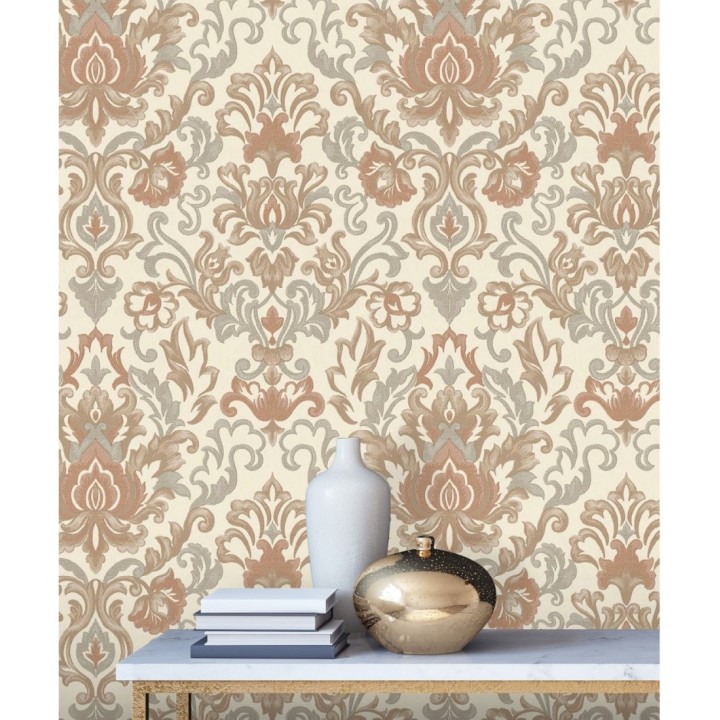 Papel pintado damasco lujoso efecto bordado con relieve - Darinka 676407