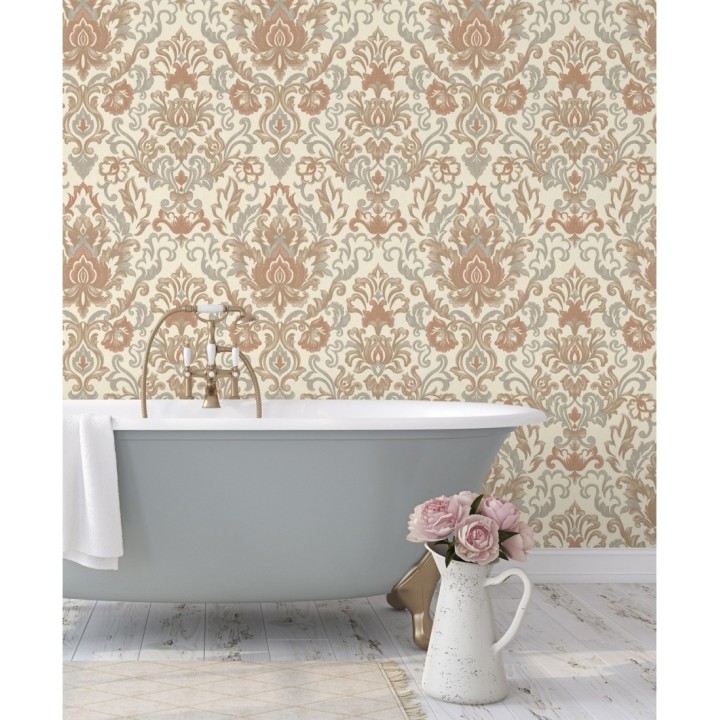 Papel pintado damasco lujoso efecto bordado con relieve - Darinka 676407