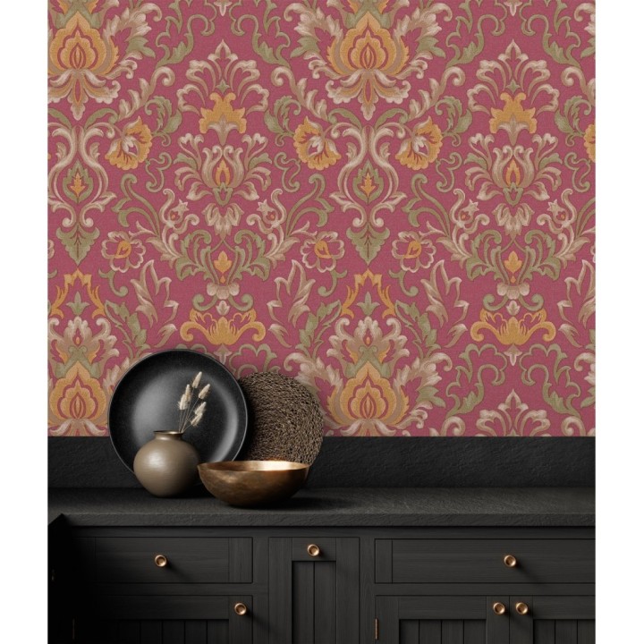 Papel pintado damasco lujoso efecto bordado con relieve - Darinka 676408