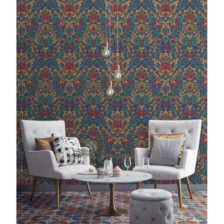 Papel pintado damasco lujoso efecto bordado con relieve - Darinka 676409