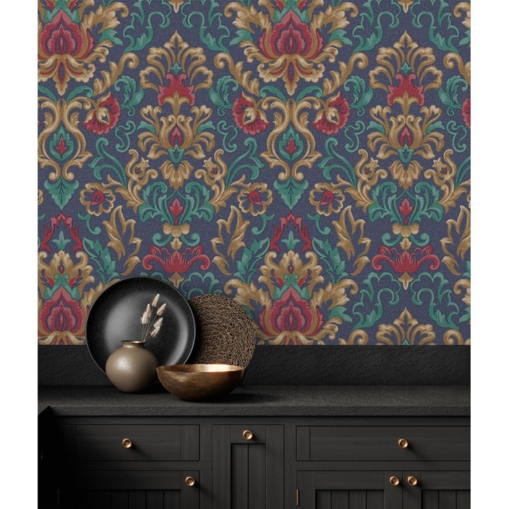 Papel pintado damasco lujoso efecto bordado con relieve - Darinka 676409