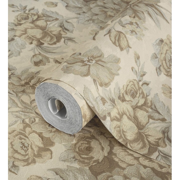 Papel pintado flores románticas barrocas efecto bordado con relieve - Anastasia Garden 676415