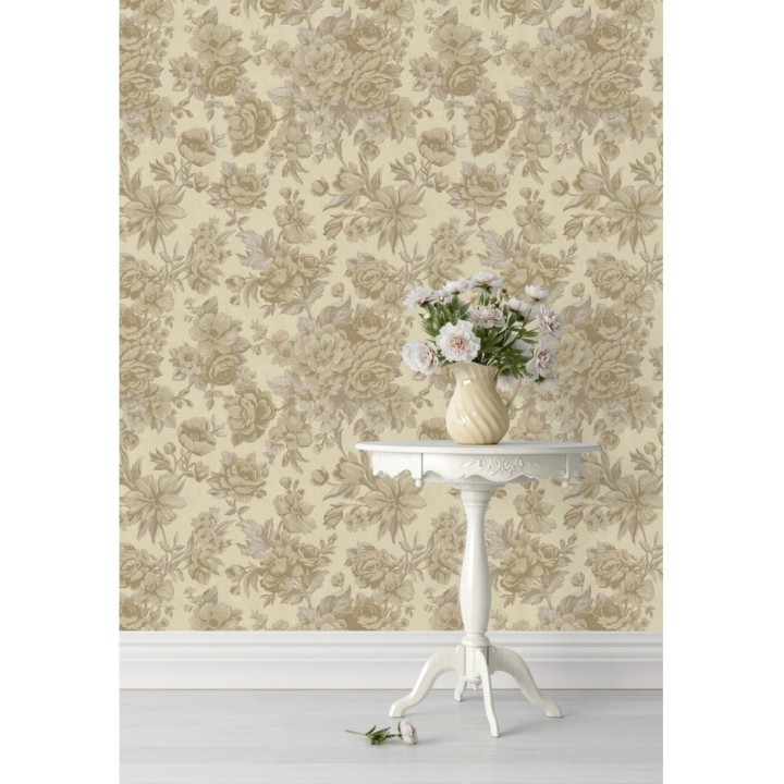 Papel pintado flores románticas barrocas efecto bordado con relieve - Anastasia Garden 676415