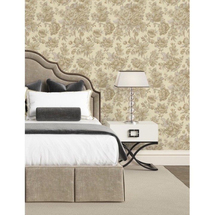 Papel pintado flores románticas barrocas efecto bordado con relieve - Anastasia Garden 676415