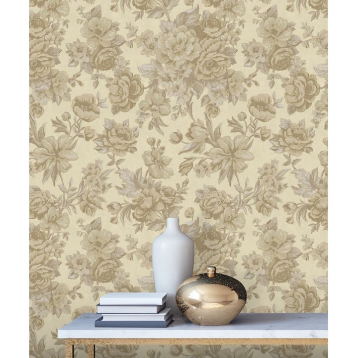 Papel pintado flores románticas barrocas efecto bordado con relieve - Anastasia Garden 676415