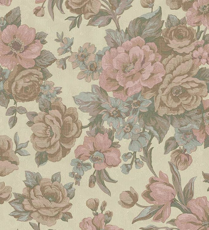 Papel pintado flores románticas barrocas efecto bordado con relieve - Anastasia Garden 676416