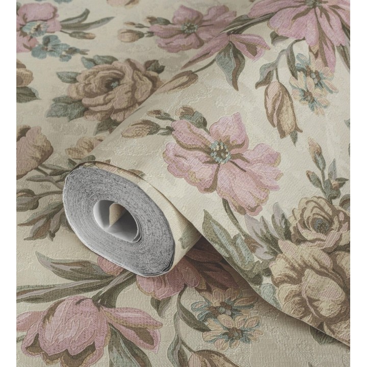 Papel pintado flores románticas barrocas efecto bordado con relieve - Anastasia Garden 676416