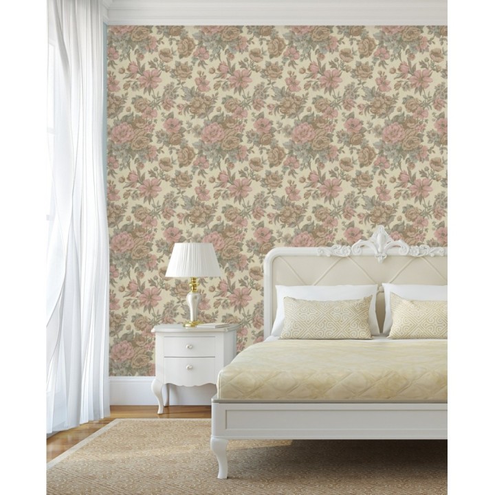 Papel pintado flores románticas barrocas efecto bordado con relieve - Anastasia Garden 676416