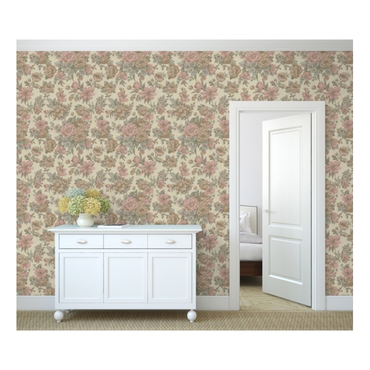 Papel pintado flores románticas barrocas efecto bordado con relieve - Anastasia Garden 676416