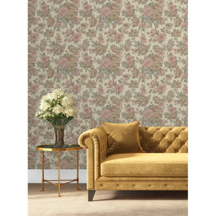 Papel pintado flores románticas barrocas efecto bordado con relieve - Anastasia Garden 676416