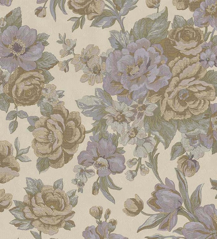 Papel pintado flores románticas barrocas efecto bordado con relieve - Anastasia Garden 676417