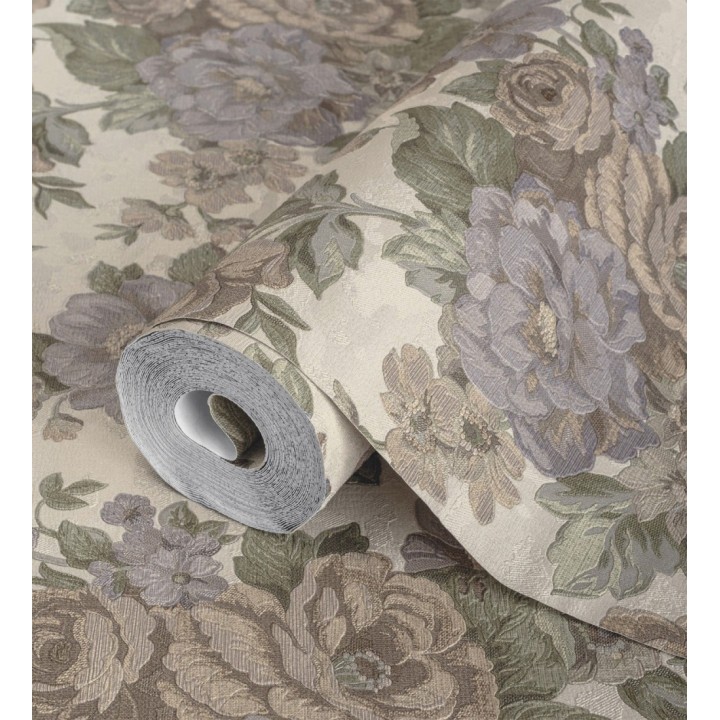 Papel pintado flores románticas barrocas efecto bordado con relieve - Anastasia Garden 676417