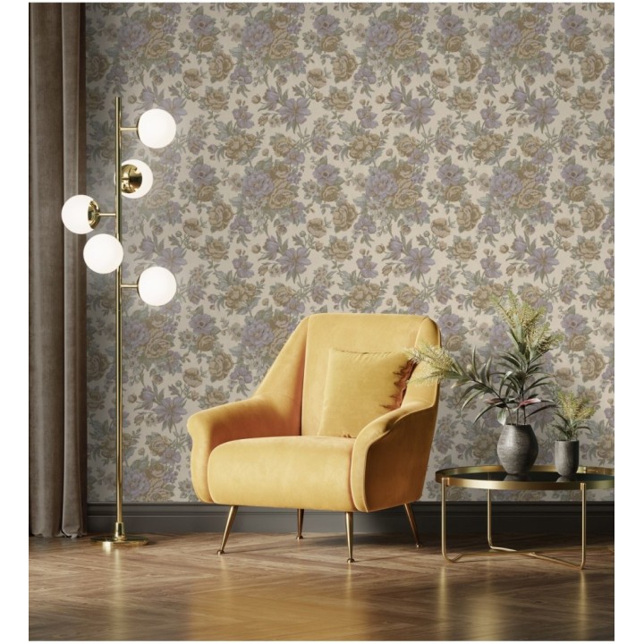 Papel pintado flores románticas barrocas efecto bordado con relieve - Anastasia Garden 676417