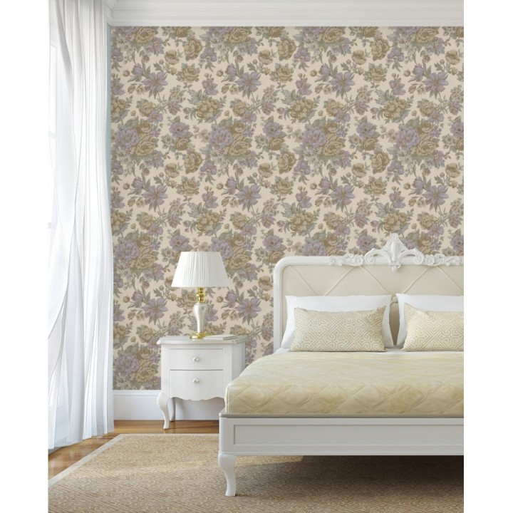 Papel pintado flores románticas barrocas efecto bordado con relieve - Anastasia Garden 676417