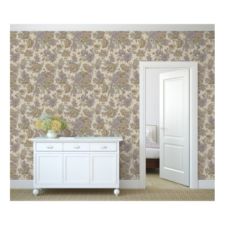 Papel pintado flores románticas barrocas efecto bordado con relieve - Anastasia Garden 676417