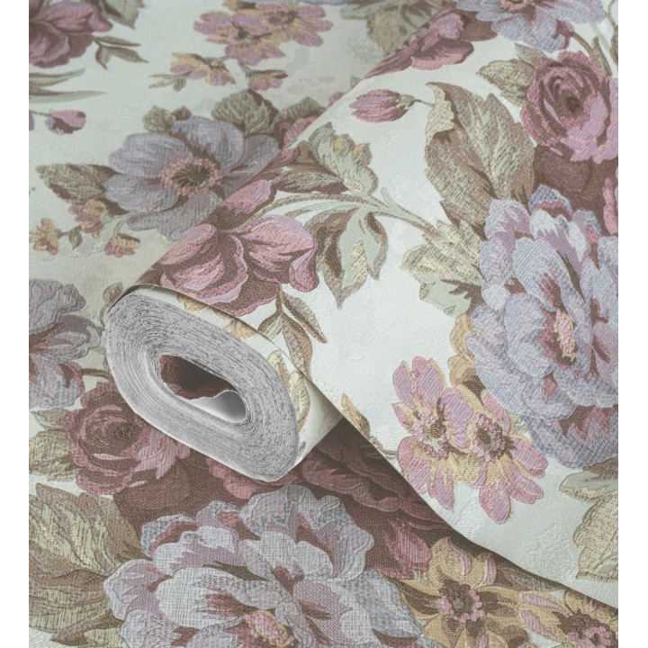 Papel pintado flores románticas barrocas efecto bordado con relieve - Anastasia Garden 676418