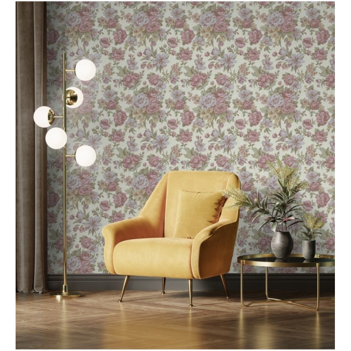 Papel pintado flores románticas barrocas efecto bordado con relieve - Anastasia Garden 676418
