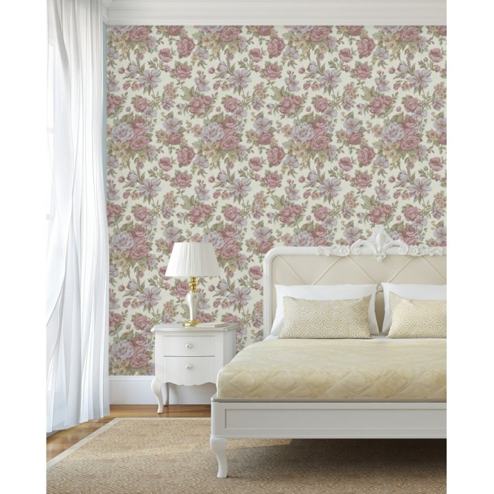 Papel pintado flores románticas barrocas efecto bordado con relieve - Anastasia Garden 676418