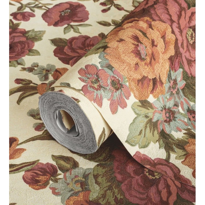 Papel pintado flores románticas barrocas efecto bordado con relieve - Anastasia Garden 676419