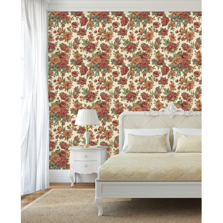 Papel pintado flores románticas barrocas efecto bordado con relieve - Anastasia Garden 676419