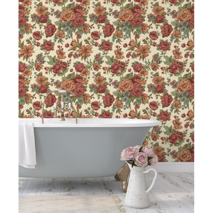 Papel pintado flores románticas barrocas efecto bordado con relieve - Anastasia Garden 676419
