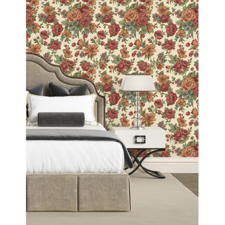 Papel pintado flores románticas barrocas efecto bordado con relieve - Anastasia Garden 676419