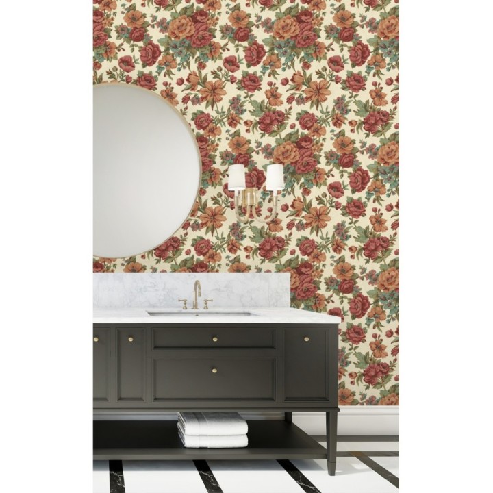 Papel pintado flores románticas barrocas efecto bordado con relieve - Anastasia Garden 676419