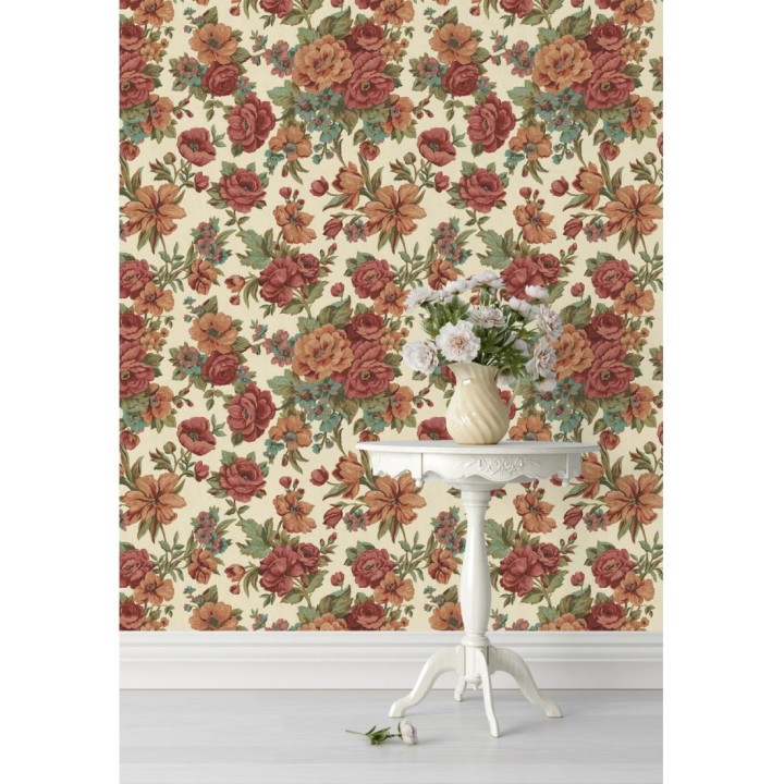 Papel pintado flores románticas barrocas efecto bordado con relieve - Anastasia Garden 676419