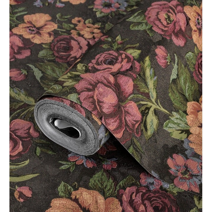 Papel pintado flores románticas barrocas efecto bordado con relieve - Anastasia Garden 676420