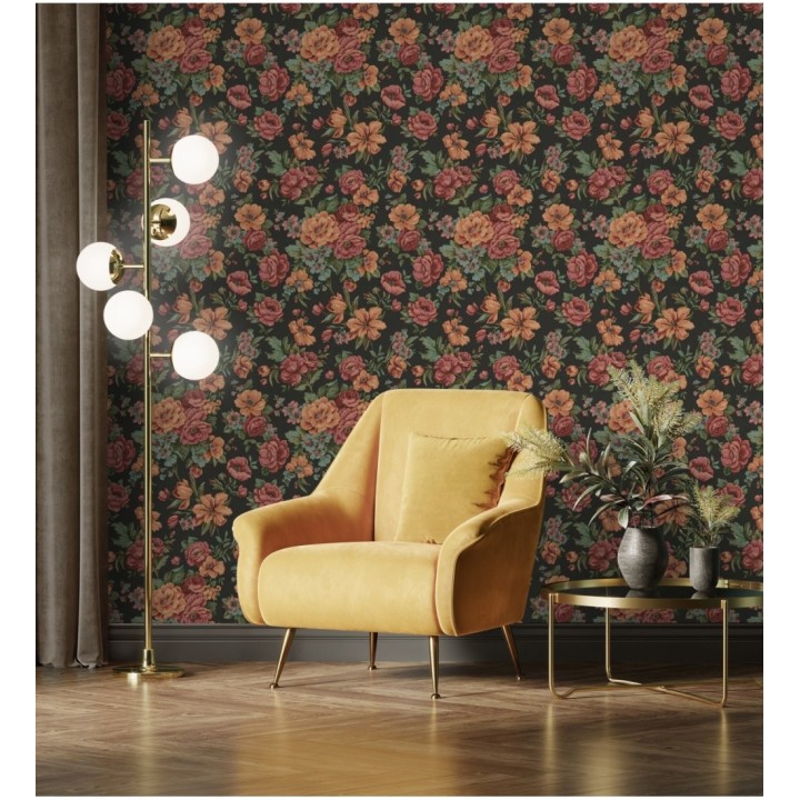 Papel pintado flores románticas barrocas efecto bordado con relieve - Anastasia Garden 676420