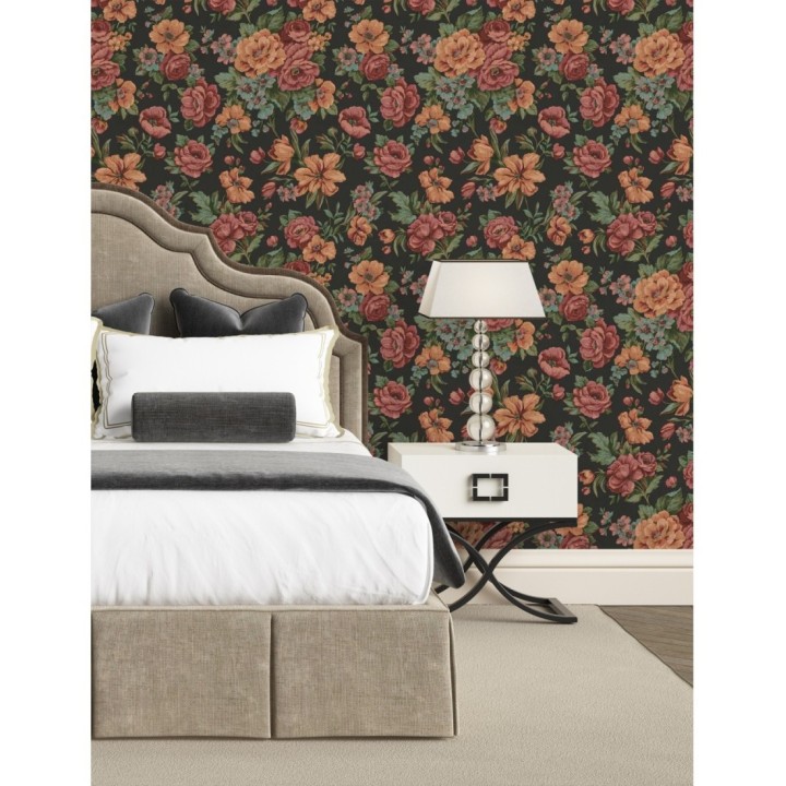 Papel pintado flores románticas barrocas efecto bordado con relieve - Anastasia Garden 676420