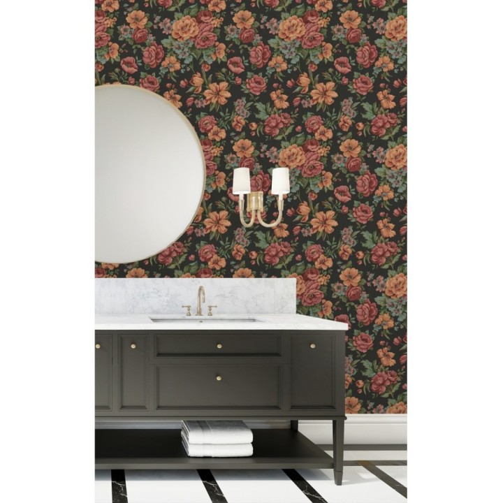 Papel pintado flores románticas barrocas efecto bordado con relieve - Anastasia Garden 676420