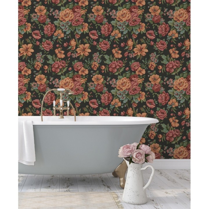 Papel pintado flores románticas barrocas efecto bordado con relieve - Anastasia Garden 676420