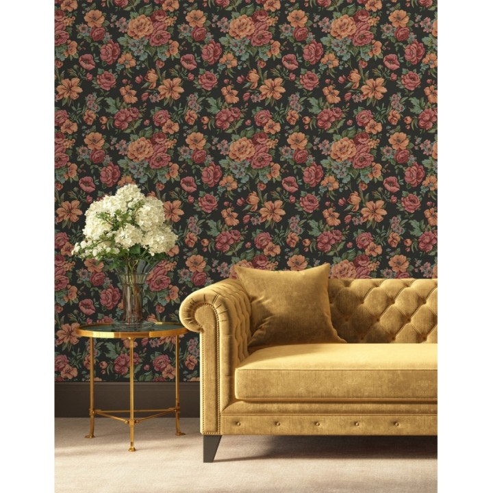 Papel pintado flores románticas barrocas efecto bordado con relieve - Anastasia Garden 676420