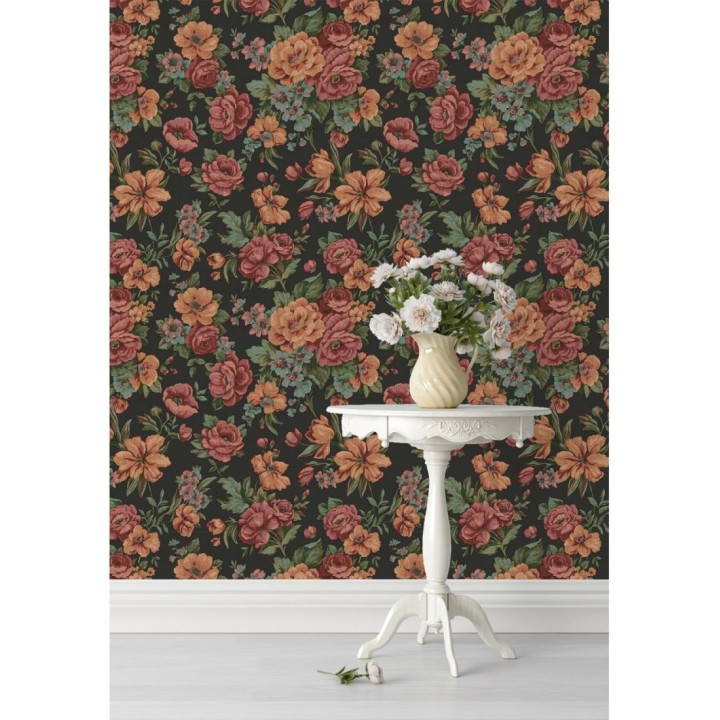 Papel pintado flores románticas barrocas efecto bordado con relieve - Anastasia Garden 676420