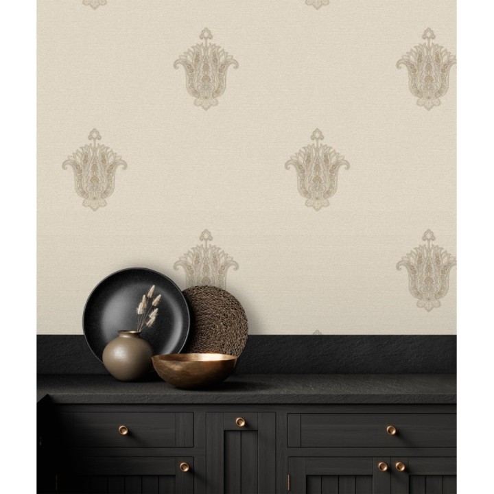 Papel pintado flor hindú efecto bordado con relieve - Alexander 676421