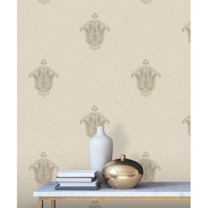 Papel pintado flor hindú efecto bordado con relieve - Alexander 676421