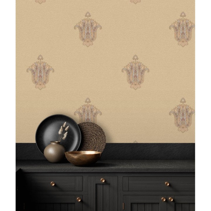 Papel pintado flor hindú efecto bordado con relieve - Alexander 676422