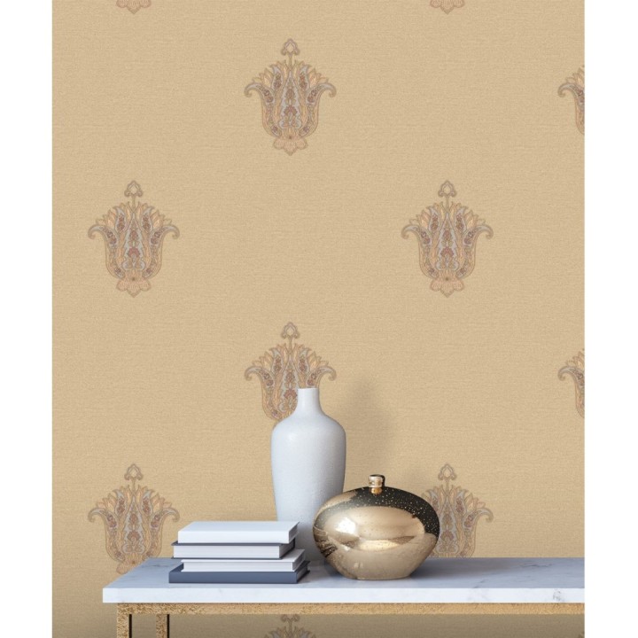 Papel pintado flor hindú efecto bordado con relieve - Alexander 676422