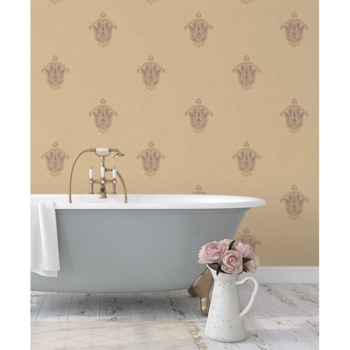 Papel pintado flor hindú efecto bordado con relieve - Alexander 676422