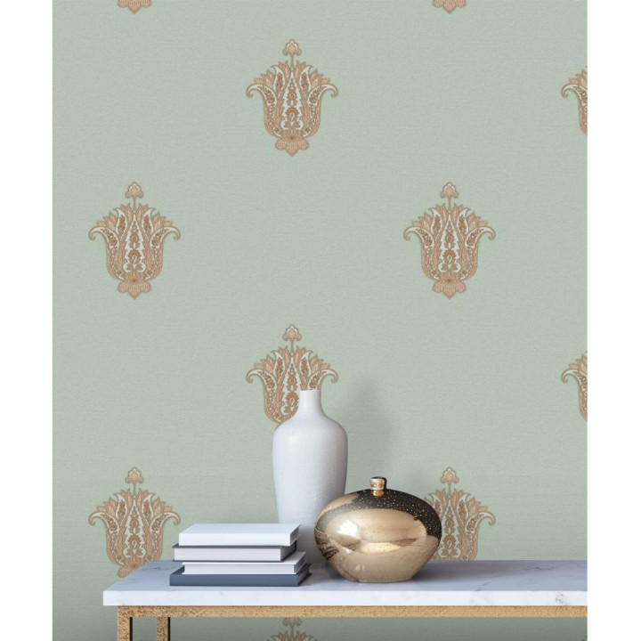 Papel pintado flor hindú efecto bordado con relieve - Alexander 676423