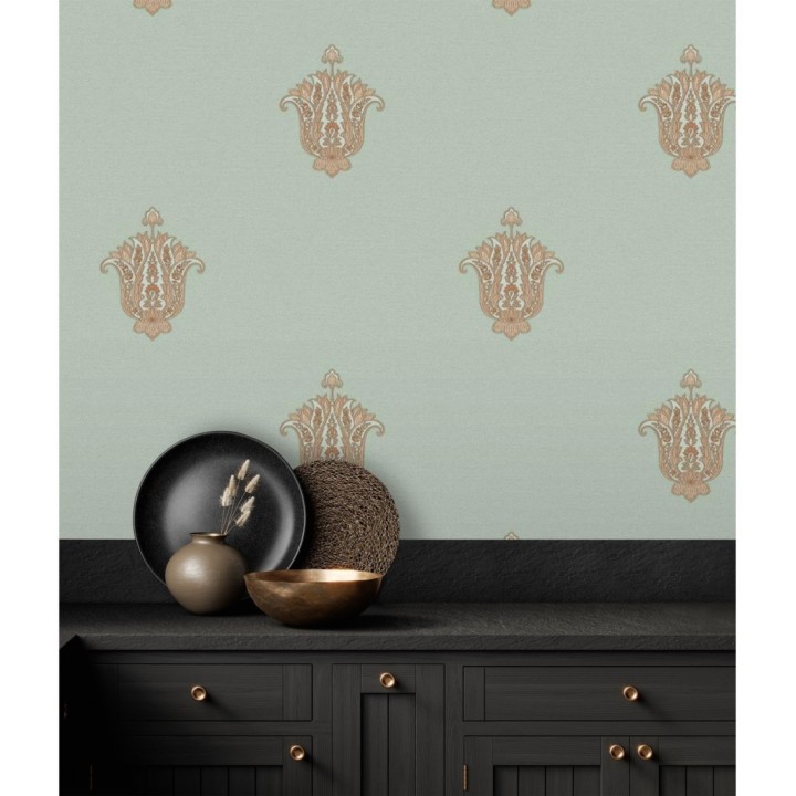 Papel pintado flor hindú efecto bordado con relieve - Alexander 676423