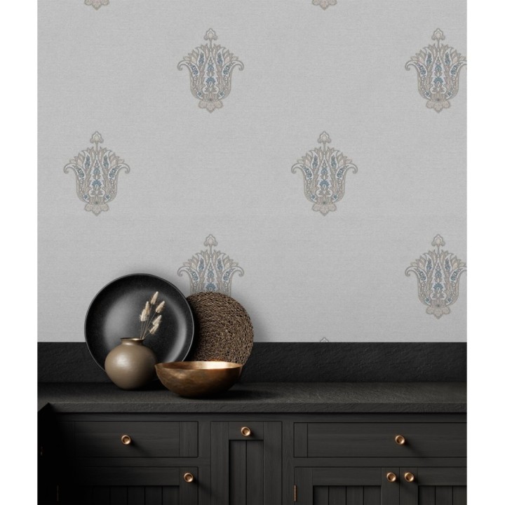 Papel pintado flor hindú efecto bordado con relieve - Alexander 676424