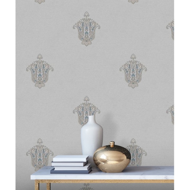 Papel pintado flor hindú efecto bordado con relieve - Alexander 676424
