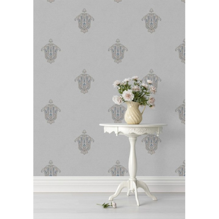 Papel pintado flor hindú efecto bordado con relieve - Alexander 676424