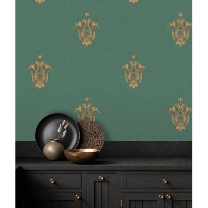 Papel pintado flor hindú efecto bordado con relieve - Alexander 676425