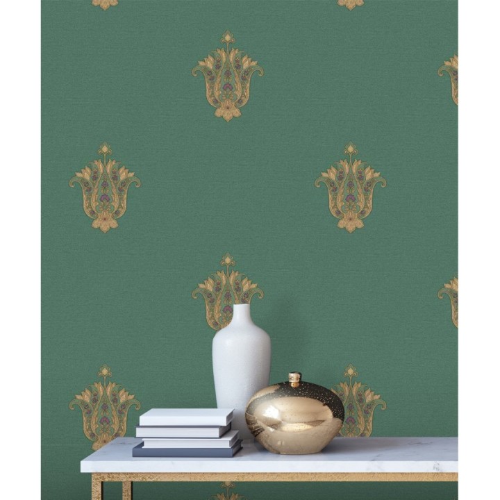 Papel pintado flor hindú efecto bordado con relieve - Alexander 676425