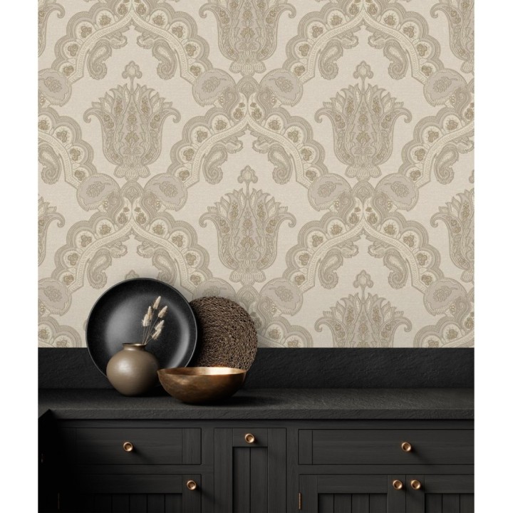 Papel pintado damasco hindú con efecto bordado en relieve - Alexander Damask 676431